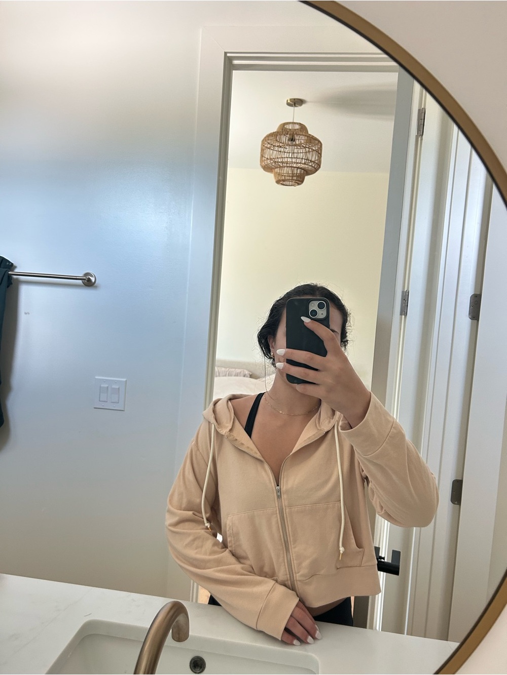 vuori Beige Cropped Zip-Up Hoodie